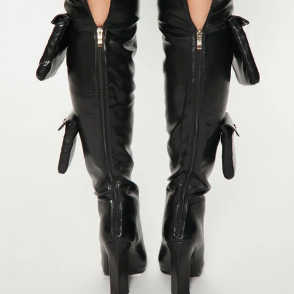 POCKETS CAN'T KEEP ME DOWN Over The Knee Pocket Boots - Black ( BRAND NEW!)